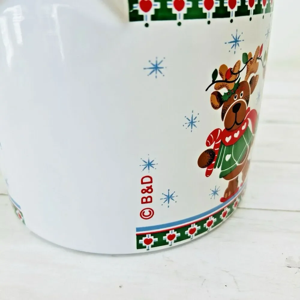 Vintage B&D Reindeer Cookie Jar Green Red Hearts White 1980’s 8' tall W/Lid